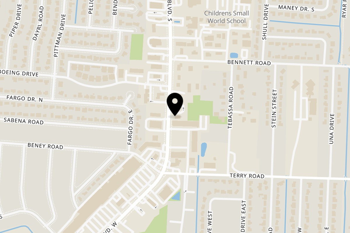 Map showing the location of Qué Padre Mexican Restaurant on 4311 University Blvd S in Jacksonville